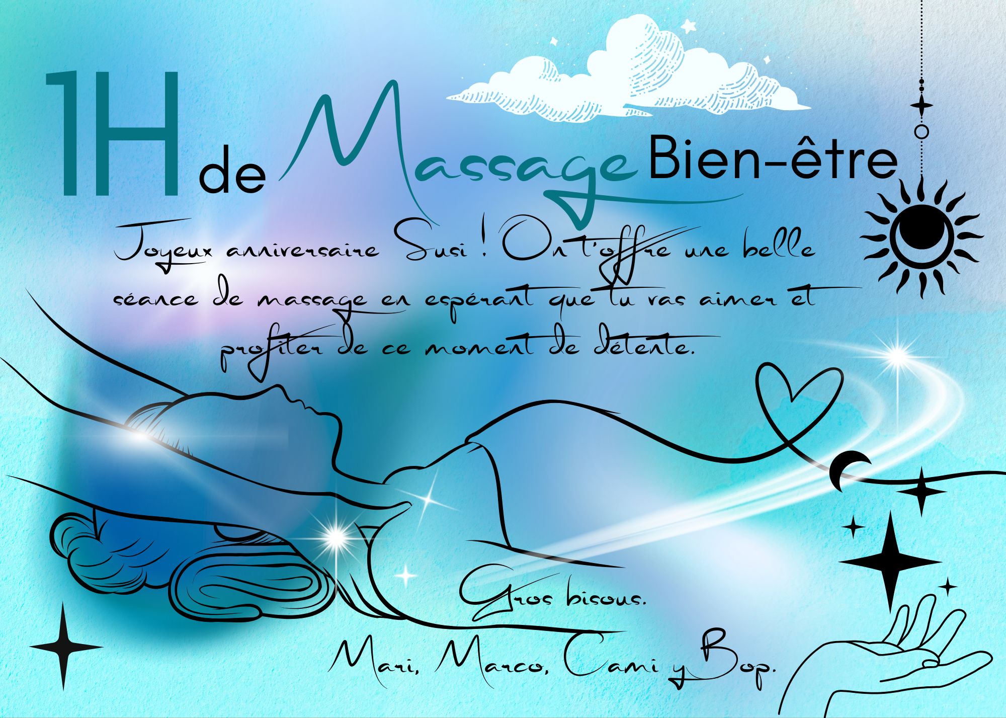 Exemple de carte cadeau réalisée à la main par Laure